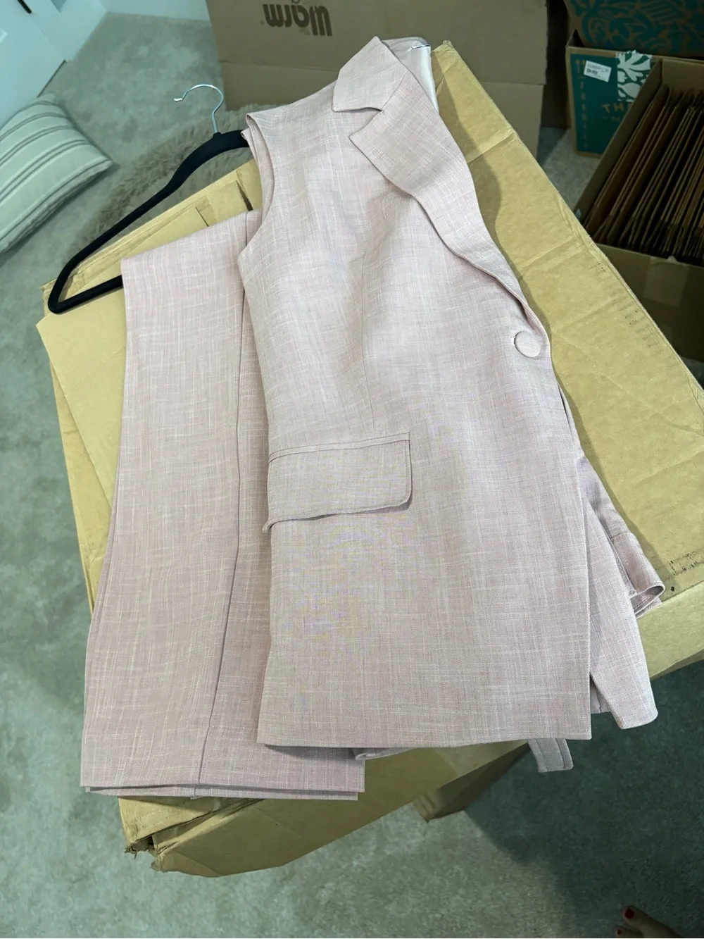 JustFab Sleeveless Blazer Vest & Slacks in Dusty Pink